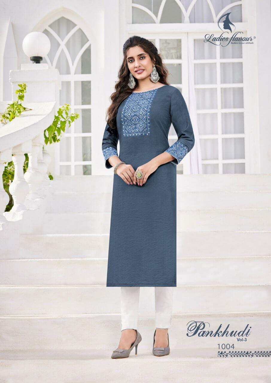 Ladies Flavour Pankhudi vol 3 Embroidery Work Kurti Catalog in Wholesale, Buy Ladies Flavour Pankhudi vol 3 Embroidery Work Kurtis Full Catalog in Wholesale Price Online from Vadodara, Gujarat